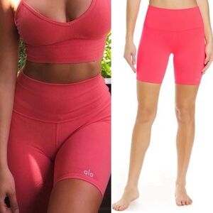 ALO Yoga 7" High-Waist Biker Short in Pink Lava Size XS